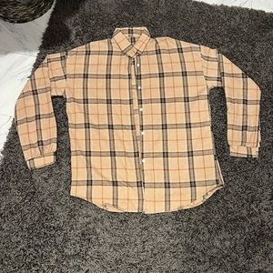 Tan plaid long sleeve shirt from Amazon. Size L, Never worn and brand new